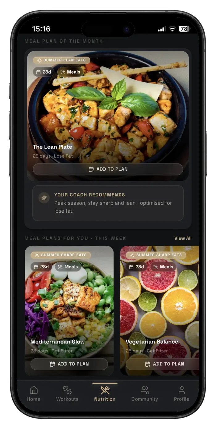A90 monthly meal plan with structured meals